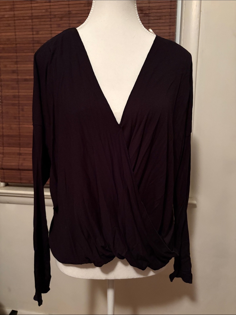 Altar'd State Black Surplice Long-Sleeve Blouse